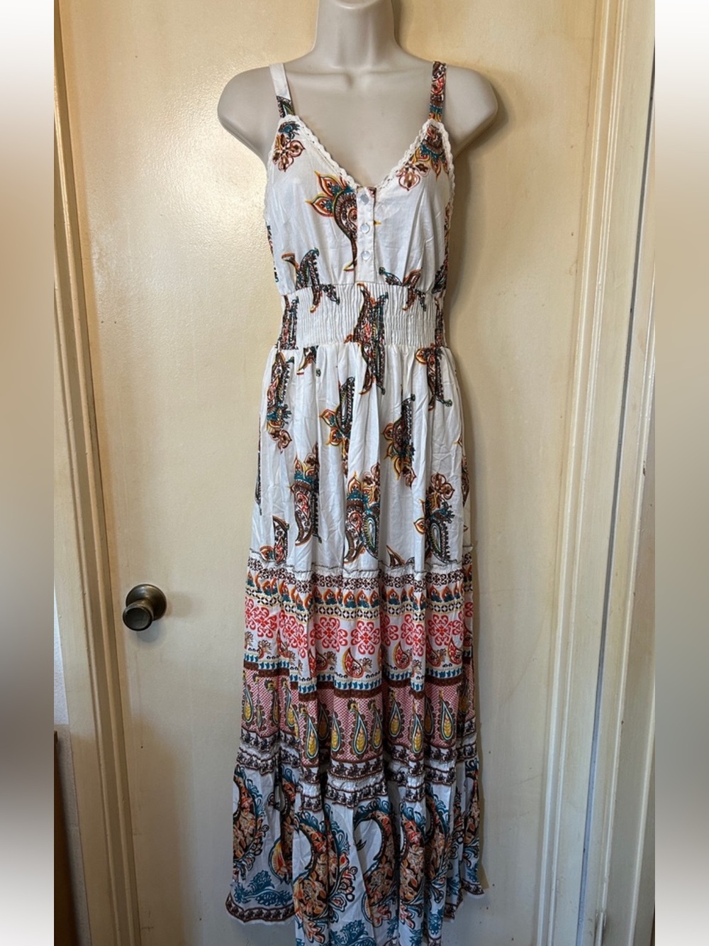 Me 2 Magic Boho Ivory Paisley Maxi Dress size S